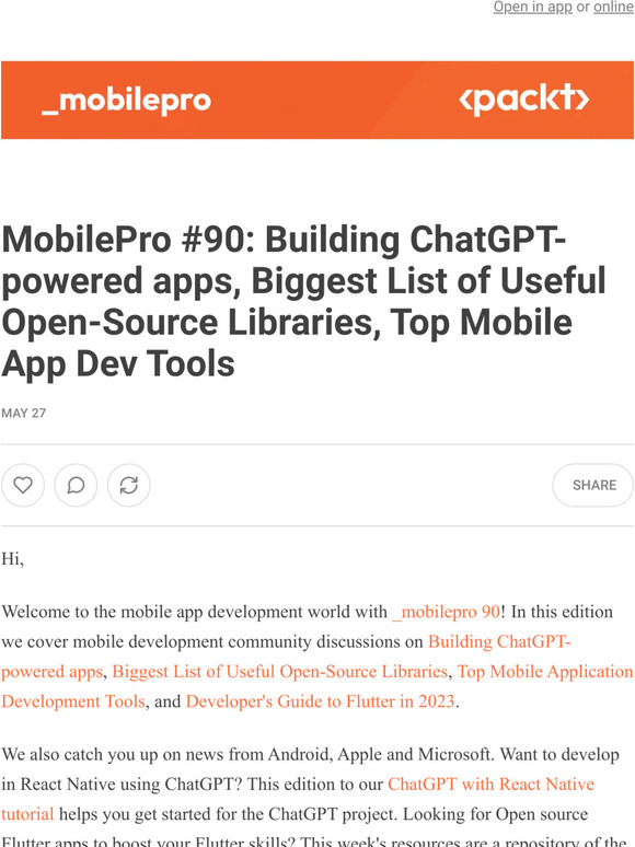 Packt US MobilePro 90 Building ChatGPTpowered apps, Biggest List of