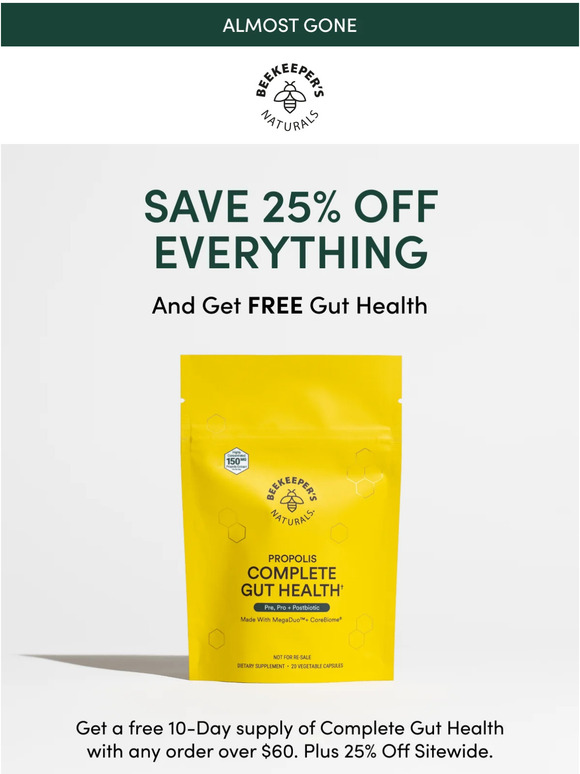 25% Off and Free Gut Health Ends Soon