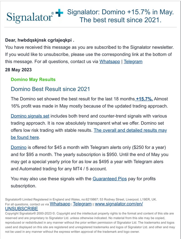 Signalator: Domino +15.7% in May. The best result since 2021.