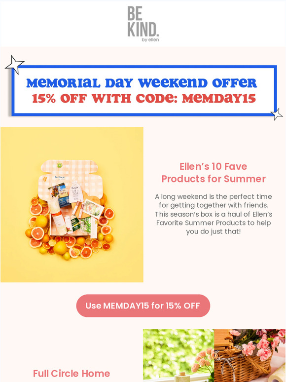 15% Off the BE KIND. Summer Box - Ellen’s Top 10 Picks for Summer