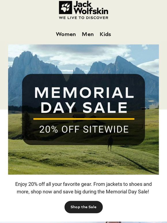 Memorial Day Sale! Get 20% off gear for your next adventure! 🏞️🎒