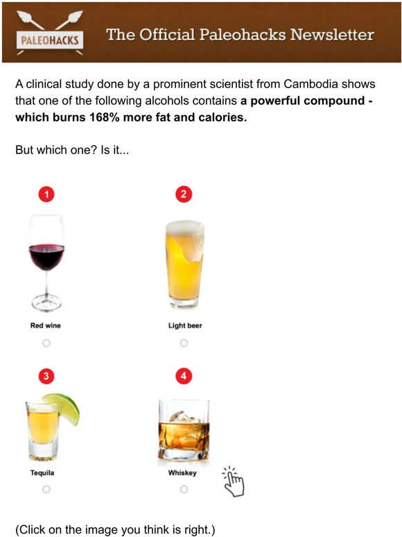 PaleoPlan [QUIZ] Which alcoholic drink burns 168 more fat? Milled