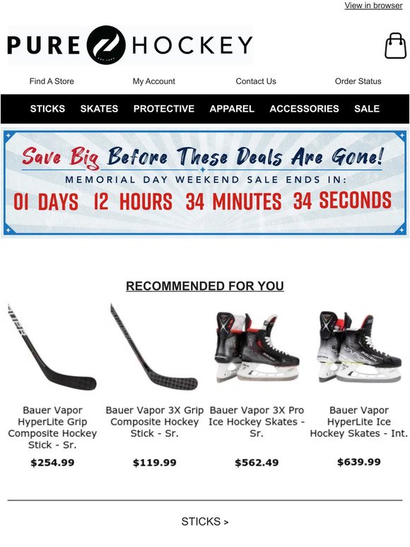 Save On HUNDREDS Of Clearance Items From Bauer, CCM & More During Our Mega Memorial Day Weekend Sale
