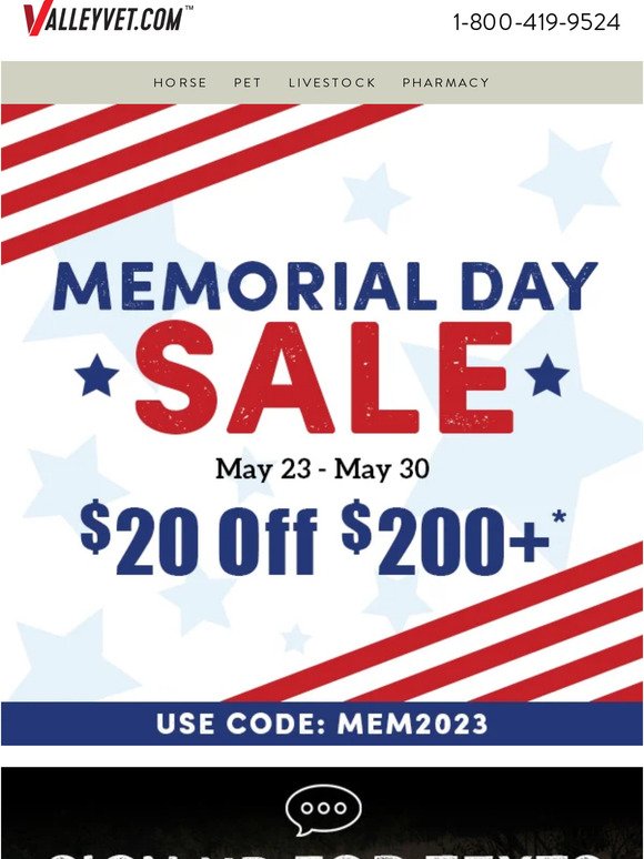 $20 Off Memorial Day Sale