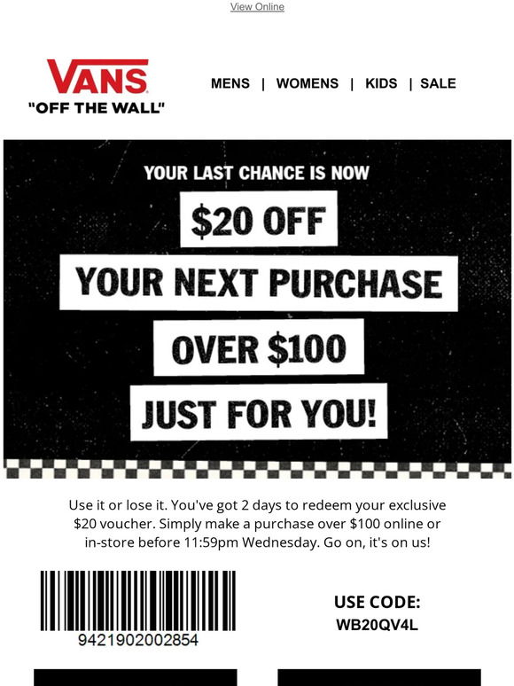 Vans 20 store dollars off coupon