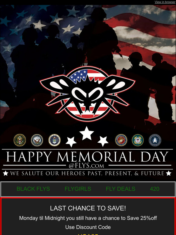 LAST DAY TO SAVE 25% off HAPPY MEMORIAL DAY!