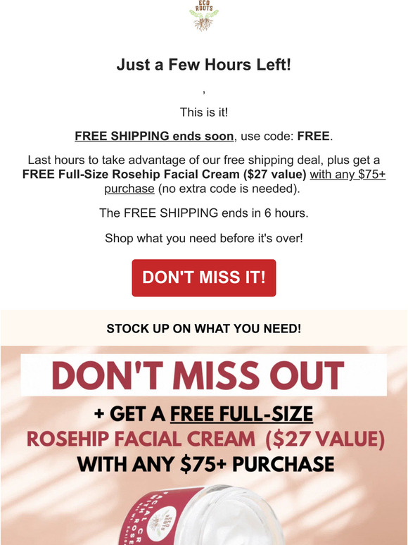 re: 6 hours left - FREE shipping ends soon!
