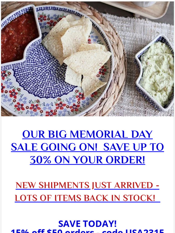 MEMORIAL DAY SAVINGS!  SAVE UP TO 30% ON YOUR ORDER!