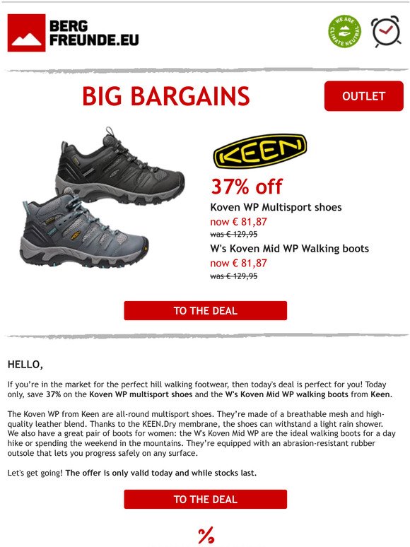 🥾 Today only: 37% off Keen walking boots & multisport shoes