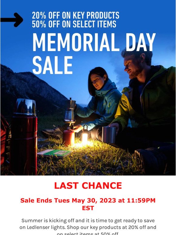 Last Chance! Sale Ends Today 5/30 - 20-50% off for Memorial Day