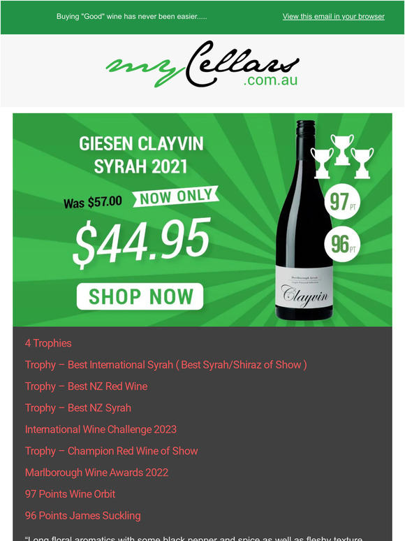 Mycellars Featuring an all new 97 Point, 4 Time Trophy Winning Syrah