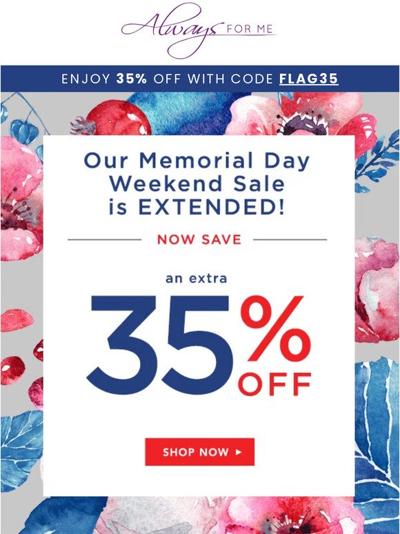 ⭐ EXTENDED: EXTRA 35% OFF SITEWIDE!