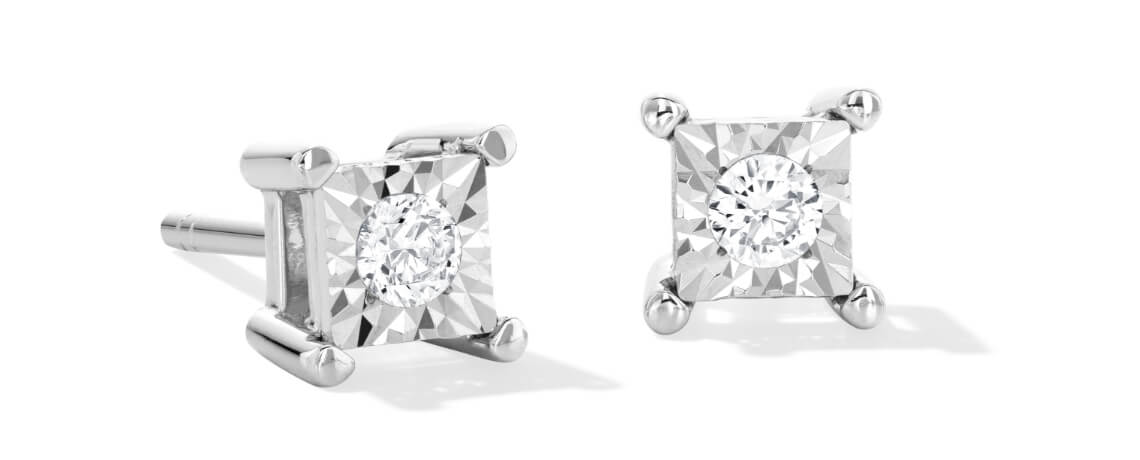 Diamond Solitaire Stud Earrings 1/6 ct tw Sterling Silver
