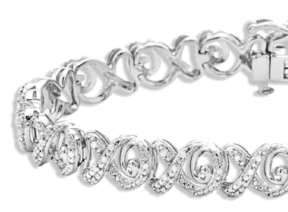 Diamond XO Bracelet 1/2 ct tw Round-cut Sterling Silver 7in