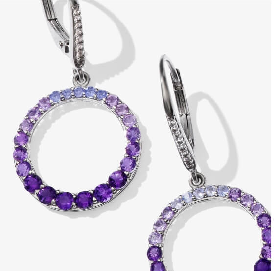 Vibrant Shades Amethyst, Tanzanite, White Lab-Created Sapphire Dangle Earrings Sterling Silver