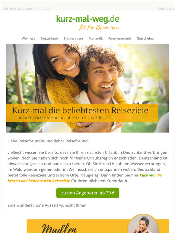 kurzmalweg 💚 Kurzmal die beliebtesten Reiseziele bereits ab 30