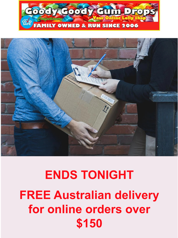 ENDS TONIGHT - FREE delivery for lollies & chocolates over $150