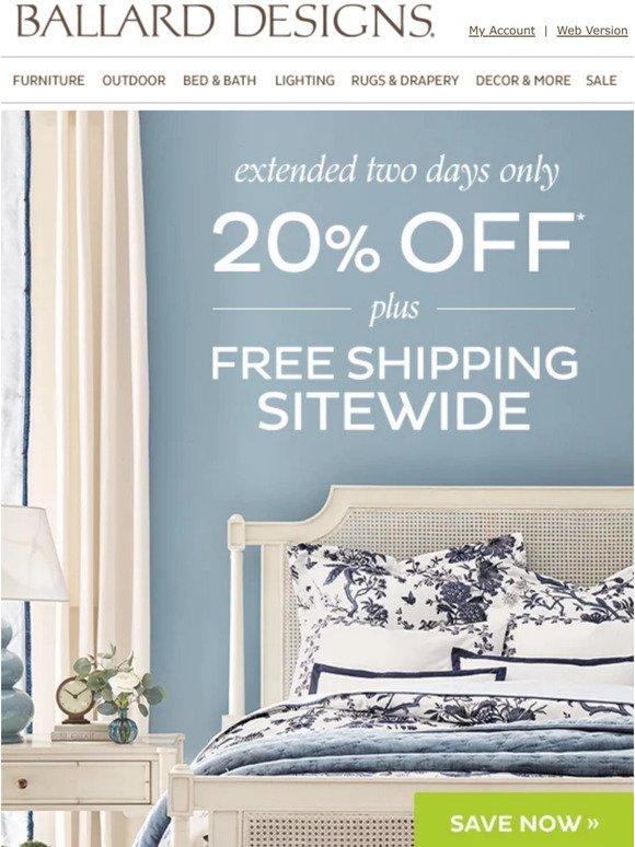 Two-day extension: 20% off + free shipping