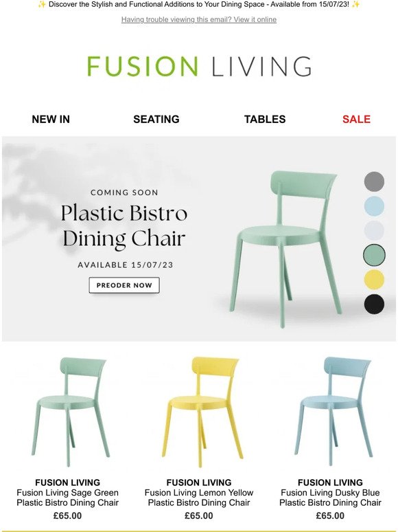 🌟 Coming Soon: Explore the Latest Fusion Living Plastic Bistro Dining Chairs! 🪑