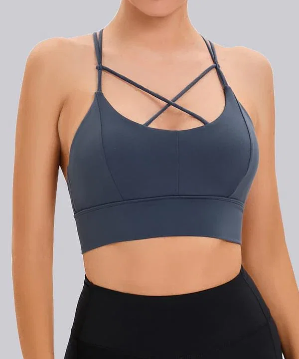Solid Multi Straps Backless Seamed Bra