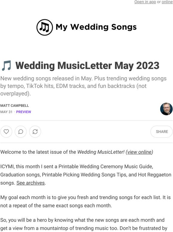 🎵 Wedding MusicLetter May 2023