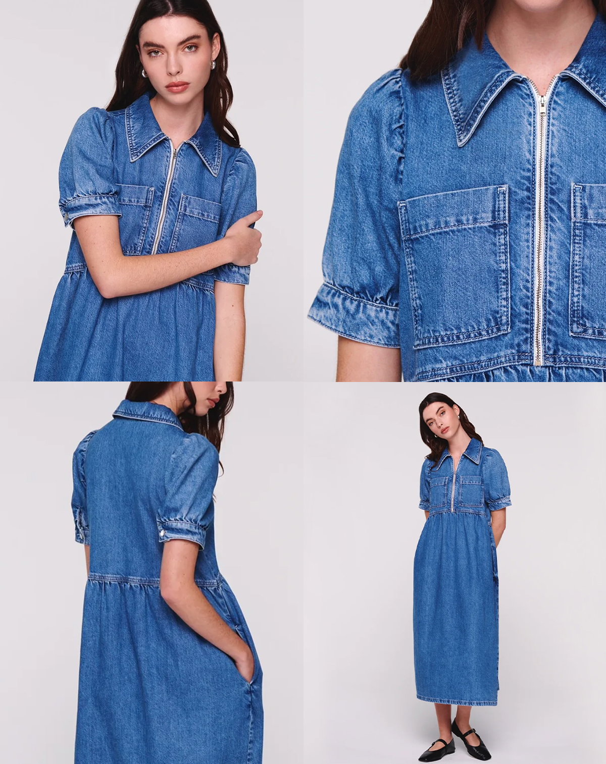 GABRIELLA SHORT SLEEVE DENIM MIDI DRESS
