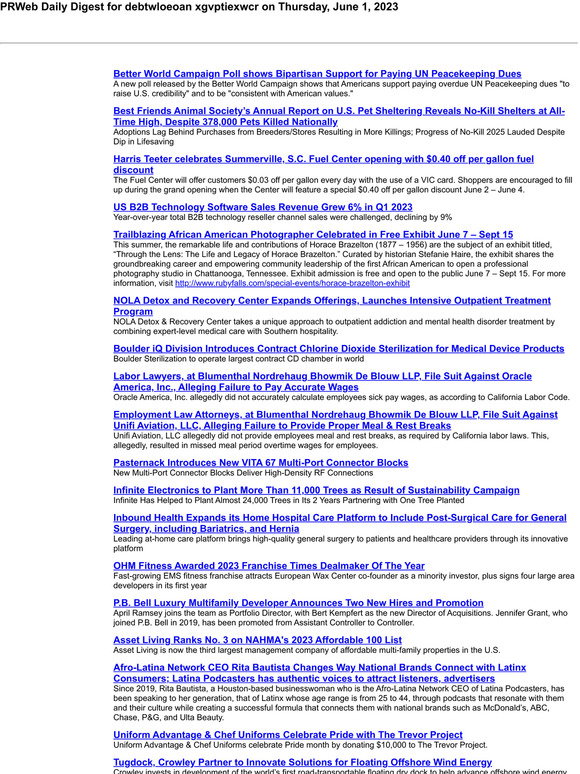 PRWeb: PRWeb Daily Digest for — — on Thursday, June 1, 2023 | Milled