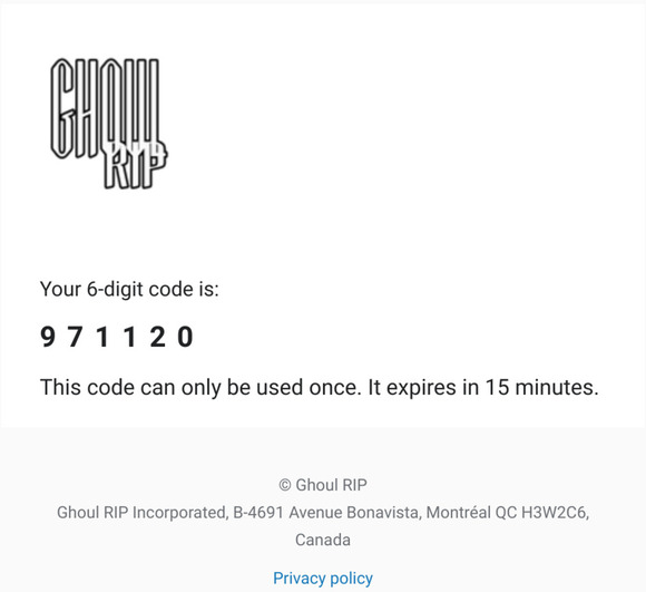 Ghoul RIP: 6-digit code