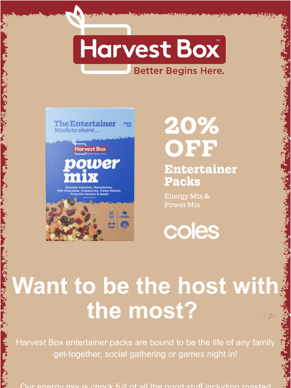 Harvest Box is now on sale at Coles with 20% off!