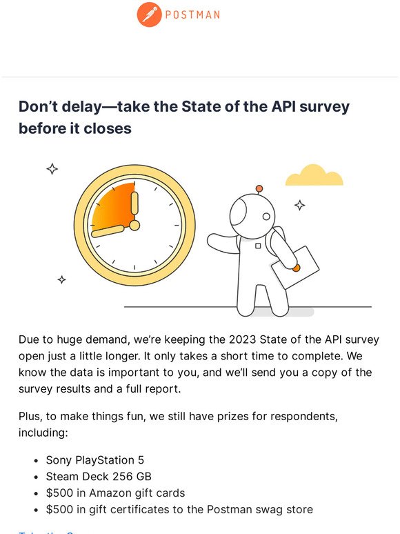 Postman: State of the API survey extended! A PS5 or Steam Deck could be  yours