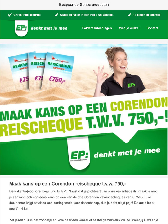 Nog 4 dagen om kans te maken op een Corendon reischeque t.w.v. 750,-