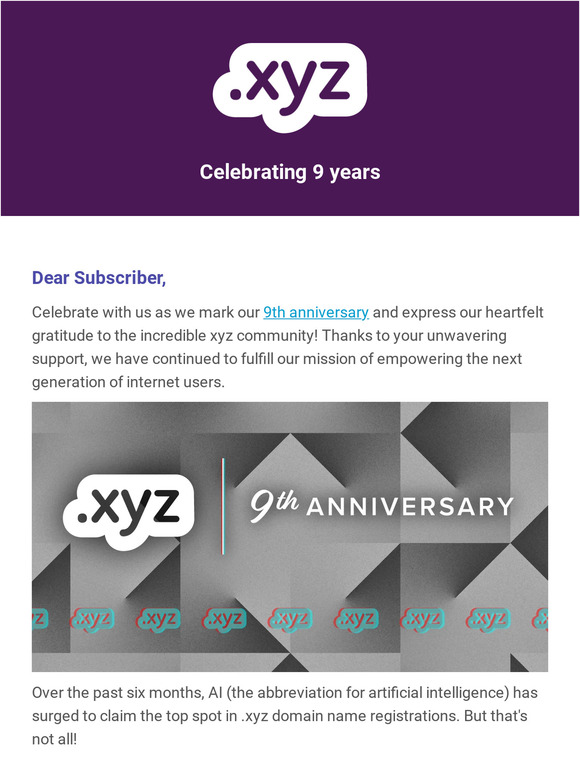 Celebrate .xyz’s 9th anniversary!