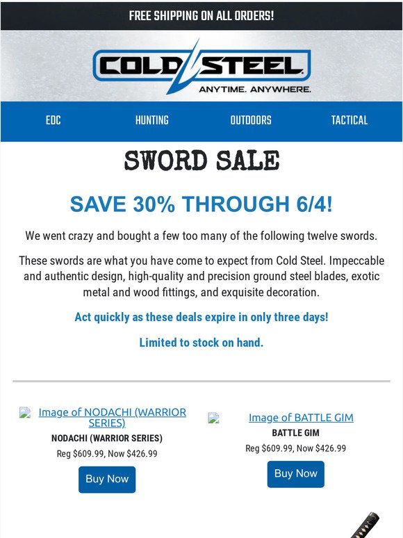 Select Swords 30% Off - Three Days Only!