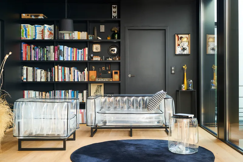 A set of clear inflatable furniture pieces from Mojow.