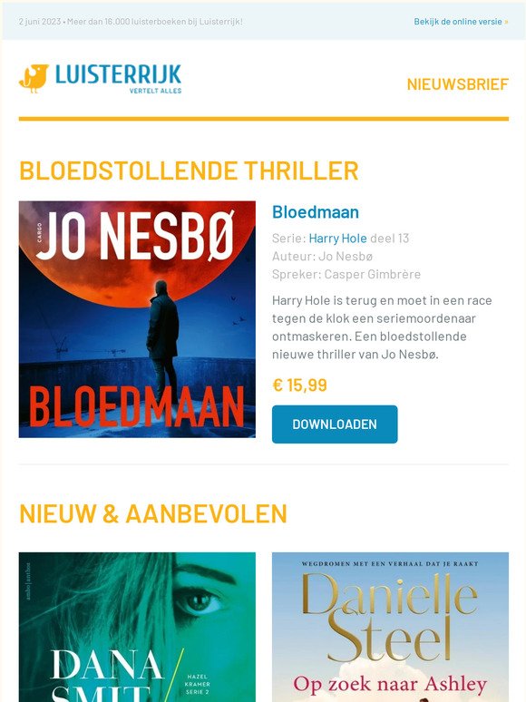 Bloedstollend! De nieuwe Jo Nesbø | Caroline Tensen leest Het verboden woord | Ruim 150 thrillers met korting | Het geheim van de Oranje Leeuwinnen