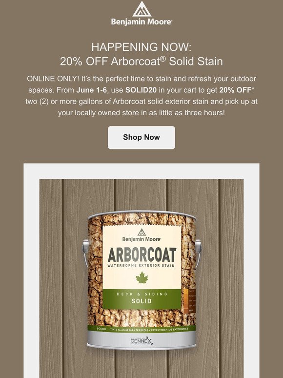 Don’t Miss Out on 20% OFF Arborcoat Solid Stain