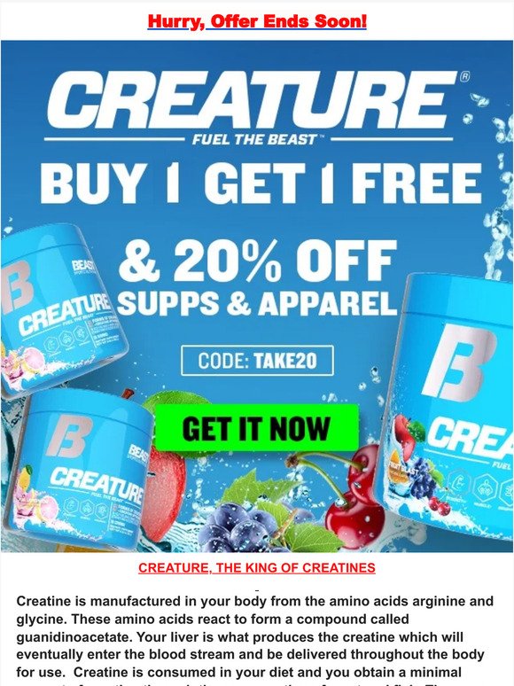 💥Buy 1 Get 1 FREE on Creature-The King of  Creatines
