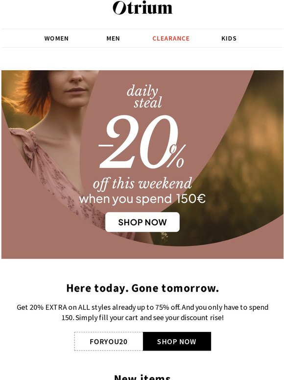 Your 20% EXTRA off when you spend 150
