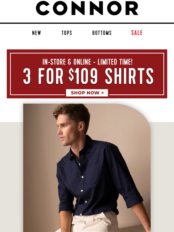 Limited Time Only: 3 for $109 Shirts!