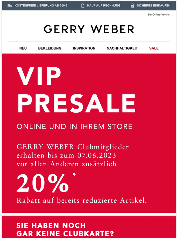 Jetzt Clubmitglied werden und 20% Rabatt auf SALE sichern!