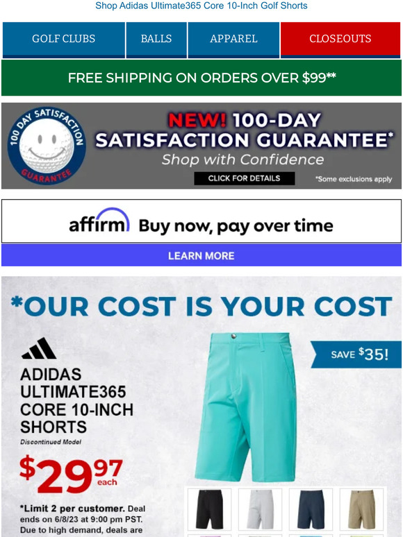 Save $35 on Adidas Ultimate365 Core 10-Inch Shorts, Now $29.97!