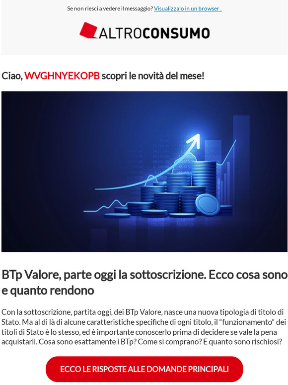 Altroconsumo IT BTp Valore, parte oggi la sottoscrizione. Ecco cosa