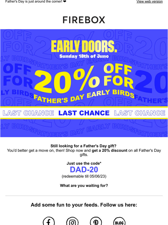 ⏰ Don’t miss out: 20% off ALL Father's Day gifts