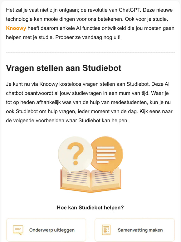 Nieuw op knoowy: Studievragen beantwoorden door AI