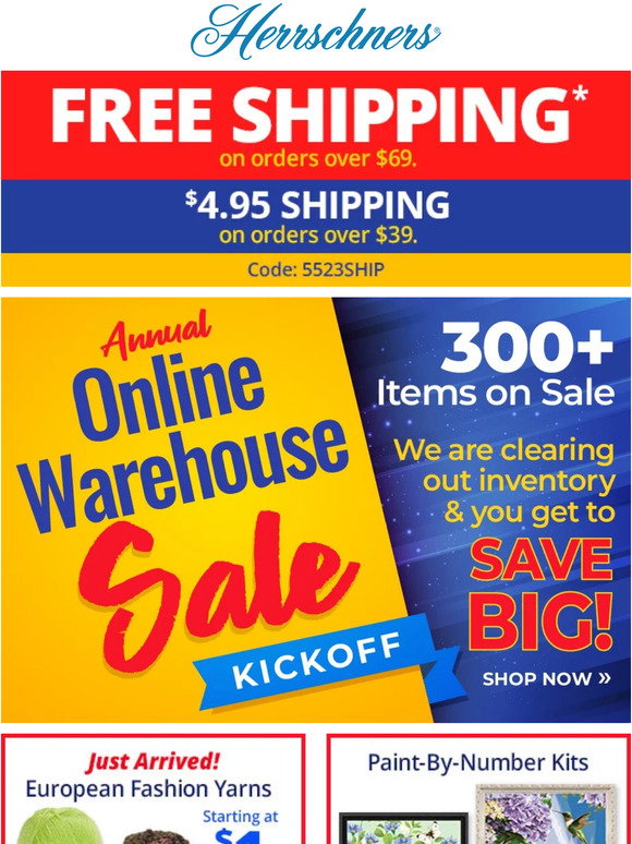 Herrschners 🎉 FREE Shipping to Kickoff Annual Warehouse Sale! Milled