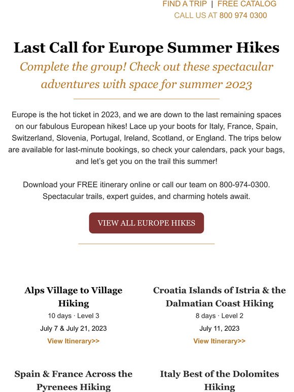 Last Call! Summer Hikes in Europe