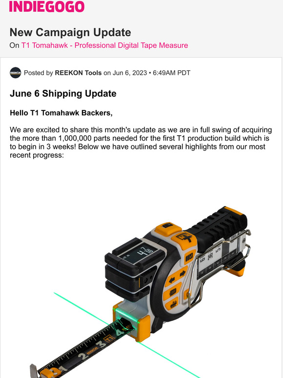 Indiegogo 📢 Update 13 from T1 Tomahawk Professional Digital Tape