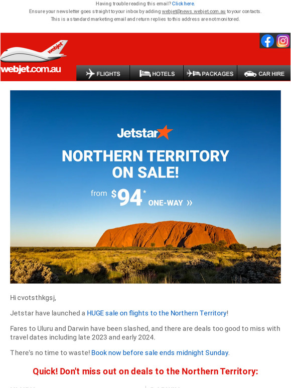 $94 one-way to Uluru! Jetstar Northern Territory sale ✈️