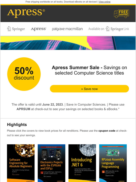 Apress Summer Sale: 50% savings on Computer Science titles