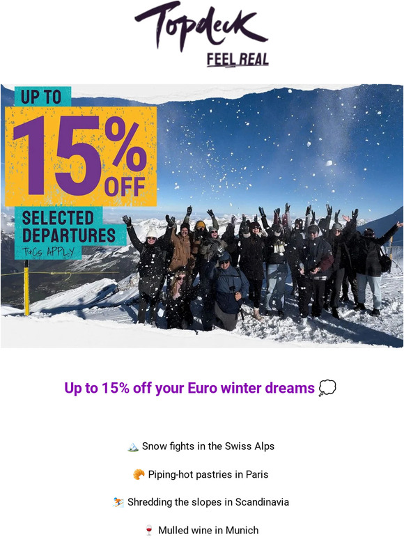 Up to 15% off Euro winter trips!
